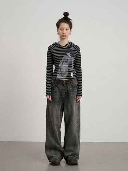 Achihara Drunk Minnie Striped Hoodie Tee-4