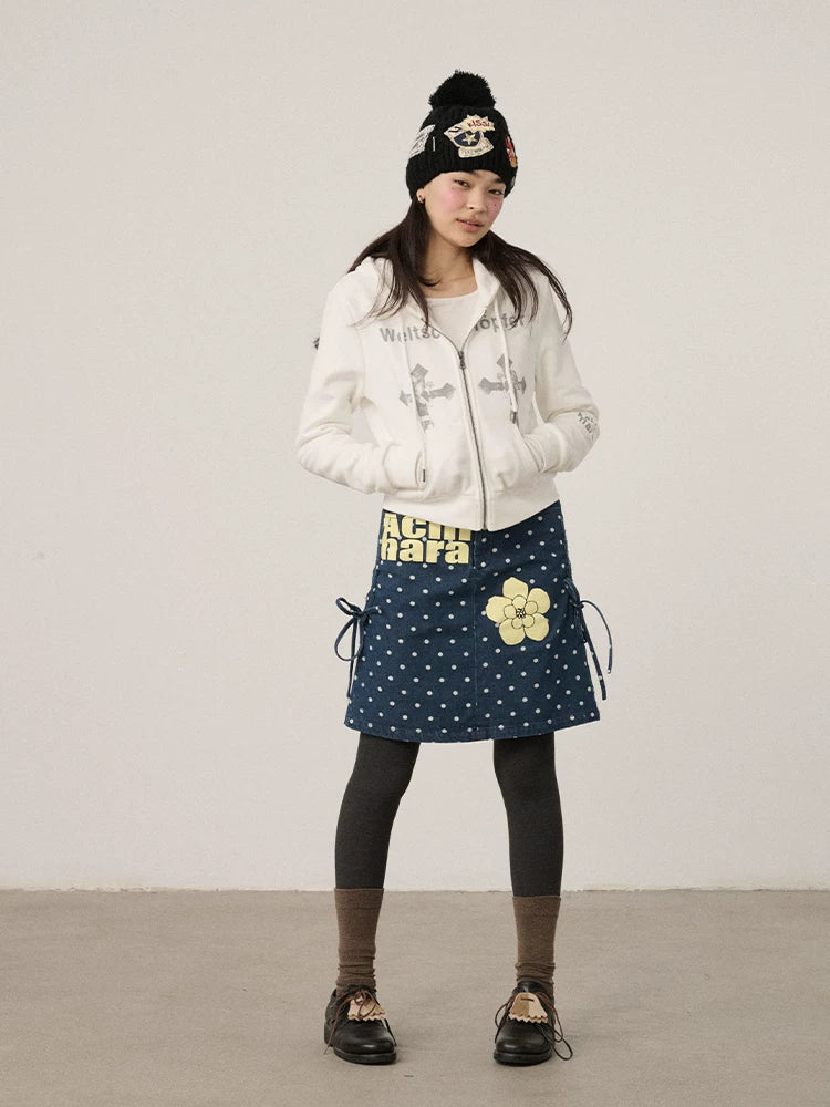 Achihara Embroidered Denim Low Waist A Line Commuter Workwear Women Midi Skirt-5