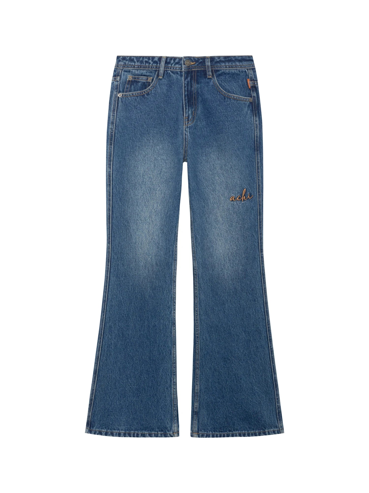 Embroidered Flared Jeans Distressed Denim Trousers