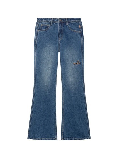 Embroidered Flared Jeans Distressed Denim Trousers