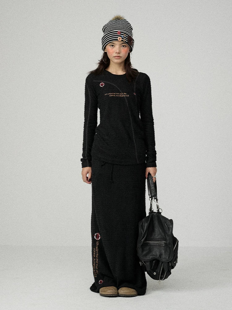 Achihara Embroidered Mid Rise Straight Leg Commuter Office Women Black Polyester Pants-3