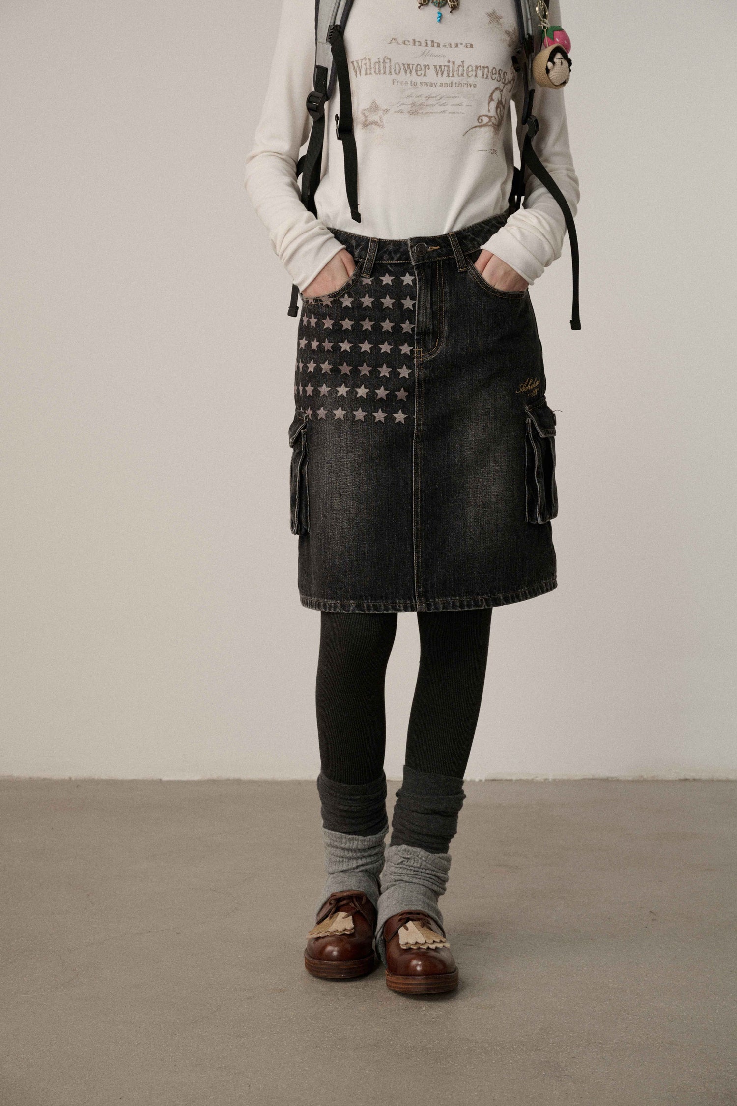 Achihara_Embroidered_Mid_Waist_A_Line_Washed_Cotton_Leather_Trim_Women_Workwear_Midi_Skirt_MISSTT