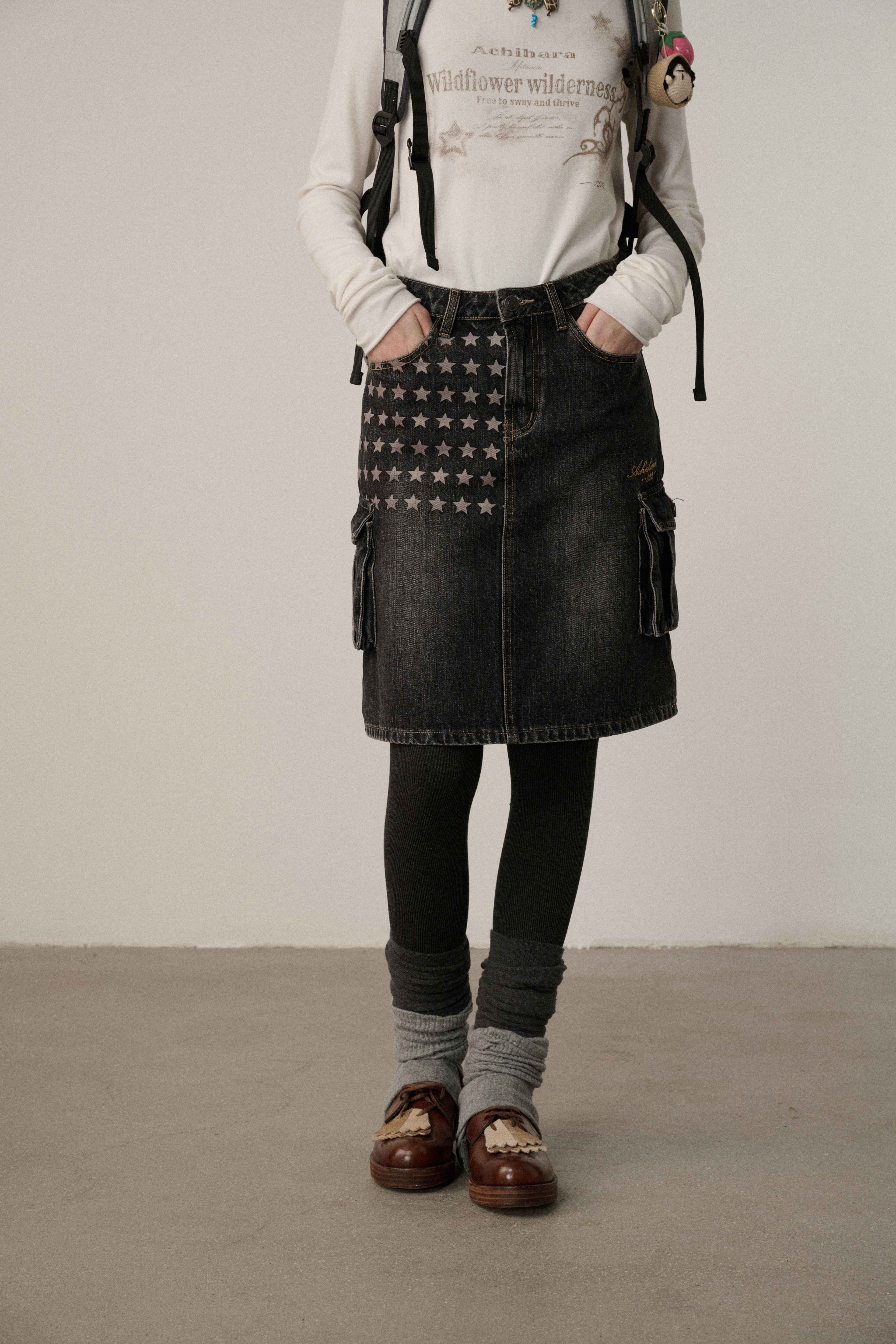 Achihara_Embroidered_Mid_Waist_A_Line_Washed_Cotton_Leather_Trim_Women_Workwear_Midi_Skirt_MISSTT