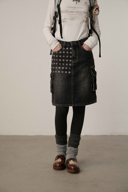 Achihara_Embroidered_Mid_Waist_A_Line_Washed_Cotton_Leather_Trim_Women_Workwear_Midi_Skirt_MISSTT