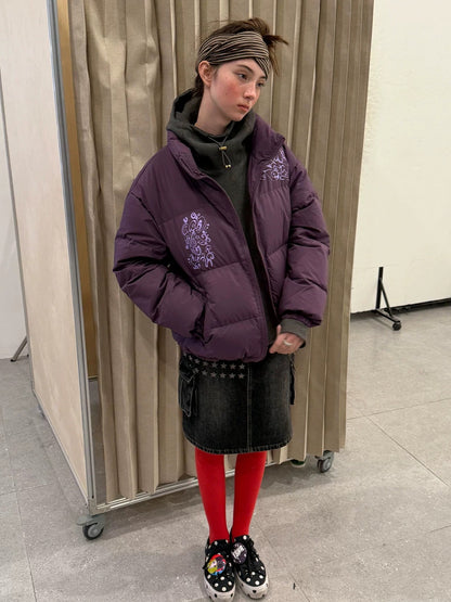 Achihara Embroidered Mid Waist A Line Washed Cotton Leather Trim Women Workwear Midi Skirt