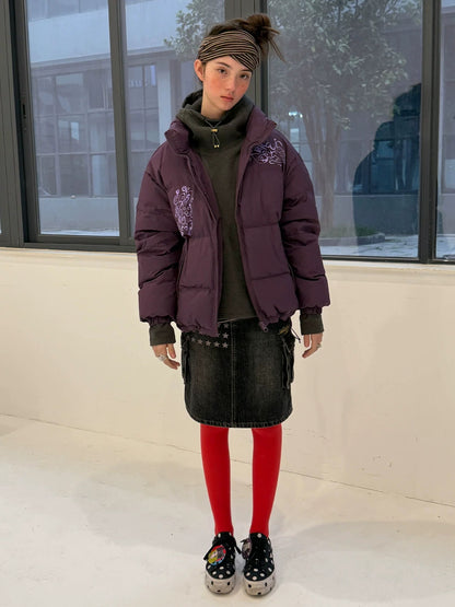 Achihara Embroidered Mid Waist A Line Washed Cotton Leather Trim Women Workwear Midi Skirt