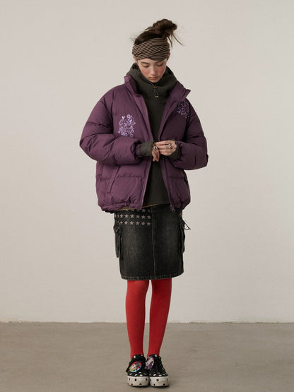 Achihara Embroidered Mid Waist A Line Washed Cotton Leather Trim Women Workwear Midi Skirt