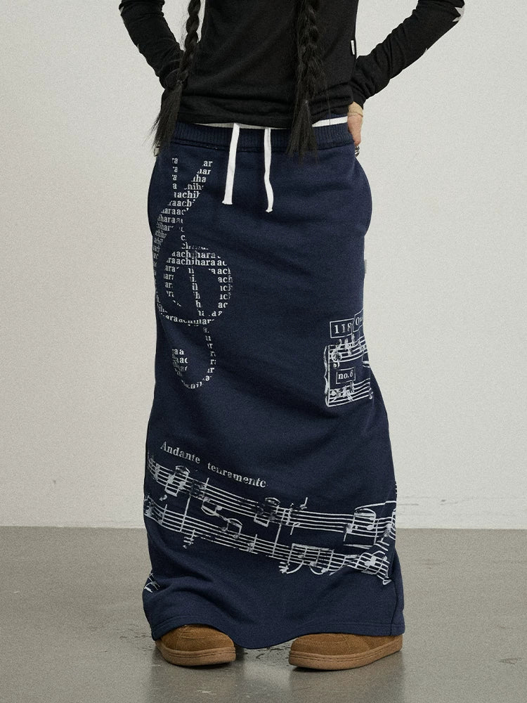 Achihara Emotional A-Line Skirt With Musical Print-1