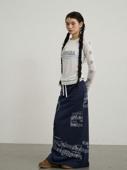 Achihara Emotional A-Line Skirt With Musical Print