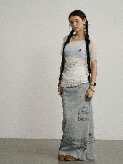 Achihara Emotional A-Line Skirt With Musical Print