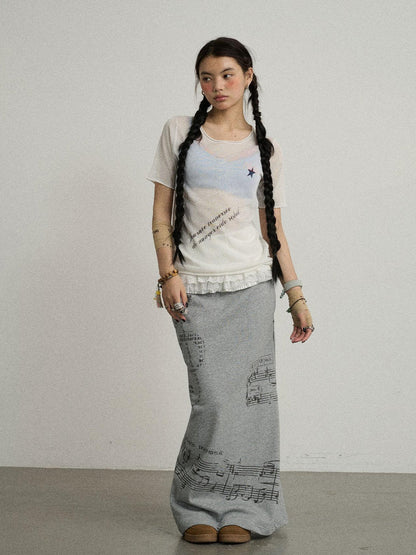 Achihara Emotional A-Line Skirt With Musical Print