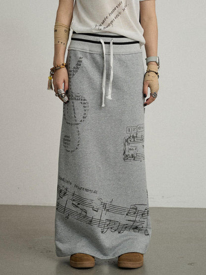 Achihara Emotional A-Line Skirt With Musical Print