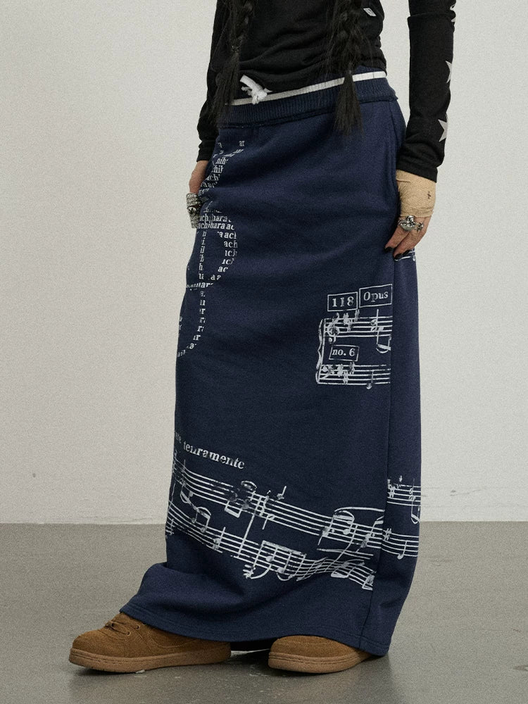 Achihara Emotional A-Line Skirt With Musical Print-2