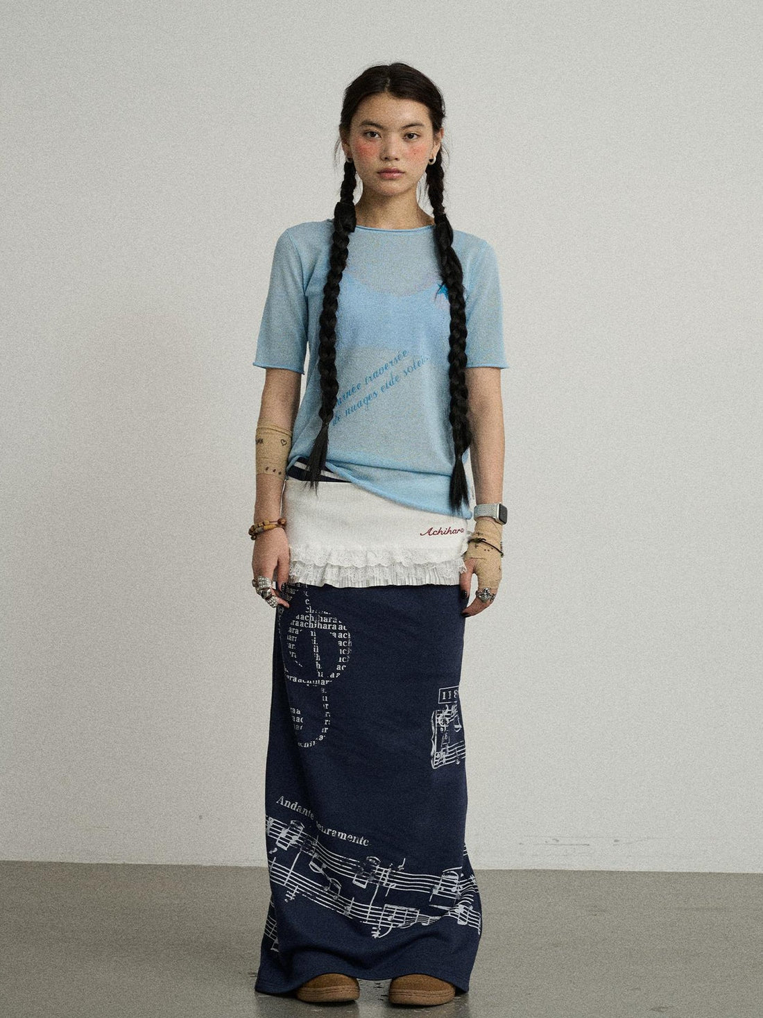 Achihara Emotional A-Line Skirt With Musical Print