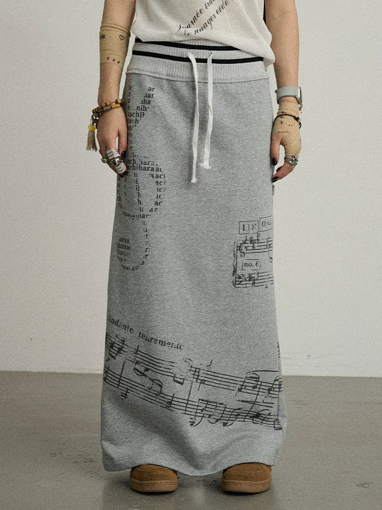 Achihara Emotional A-Line Skirt With Musical Print-3