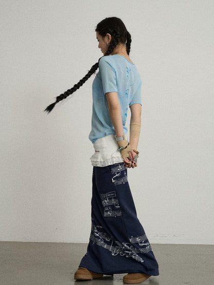 Achihara Emotional A-Line Skirt With Musical Print