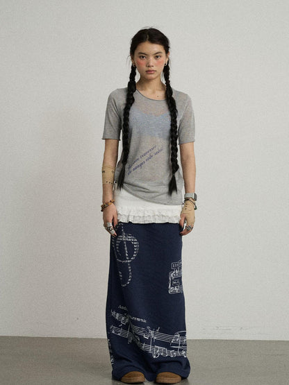 Achihara Emotional A-Line Skirt With Musical Print