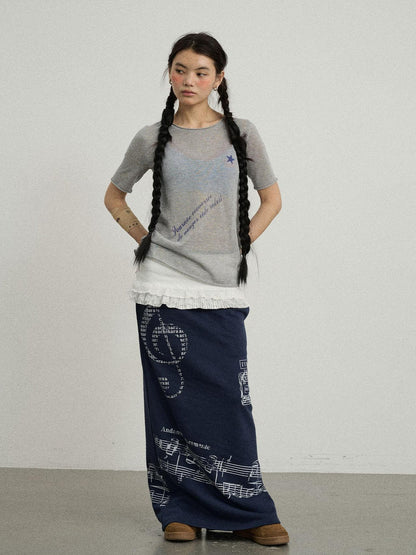 Achihara Emotional A-Line Skirt With Musical Print