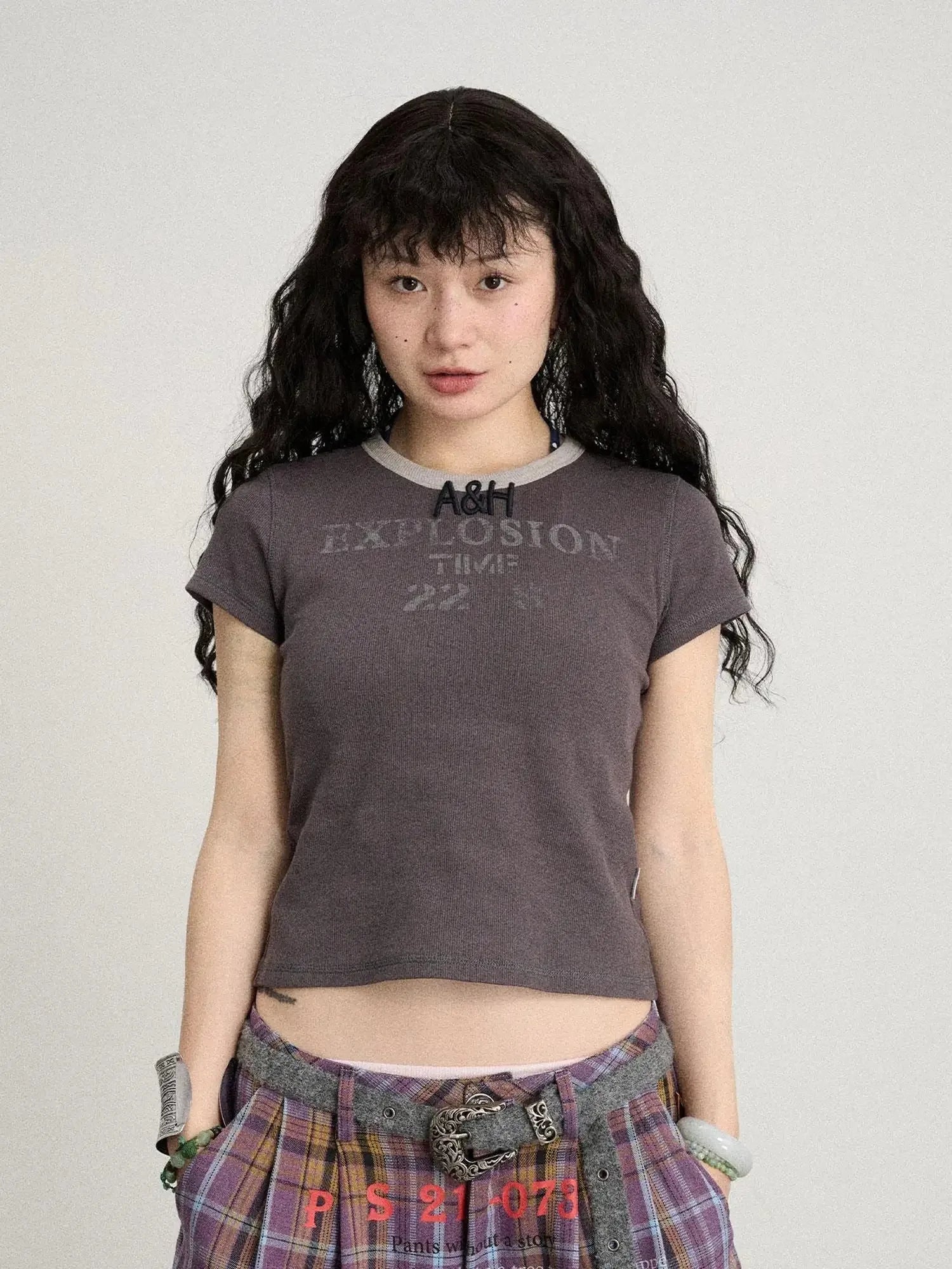 Explosion Color Block Ribbed Lettering Tee