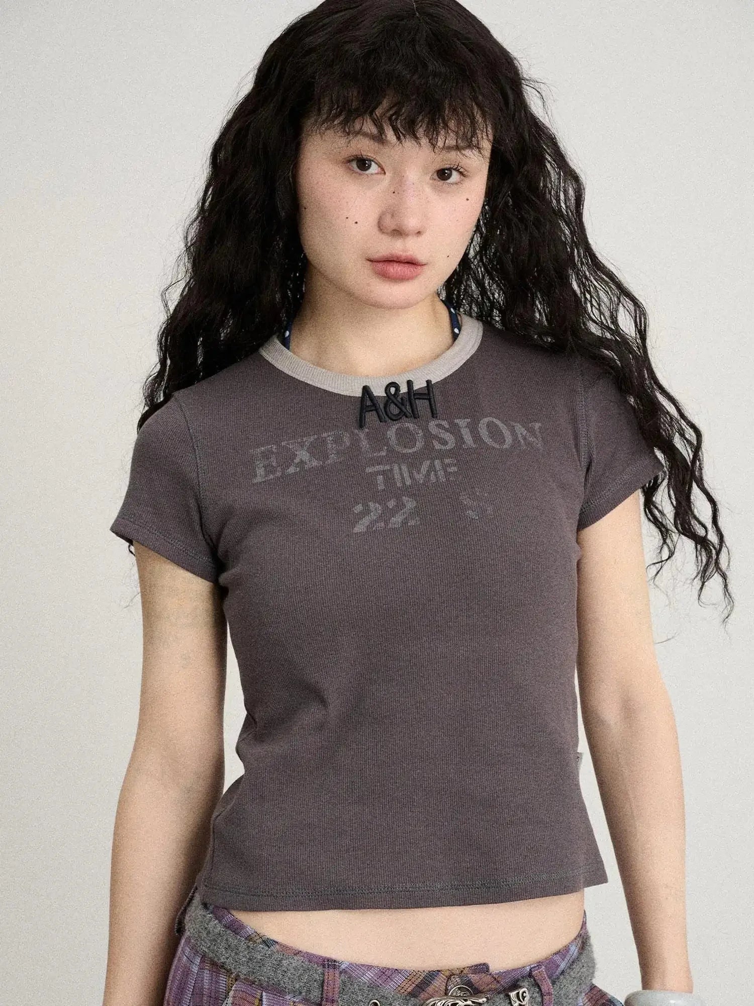 Explosion Color Block Ribbed Lettering Tee