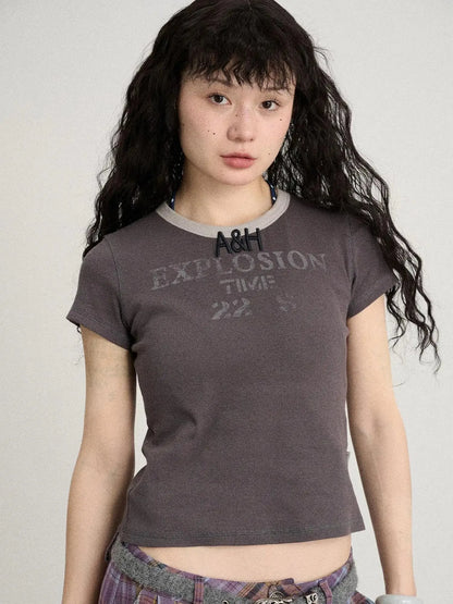 Explosion Color Block Ribbed Lettering Tee