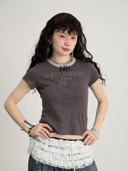 Explosion Color Block Ribbed Lettering Tee