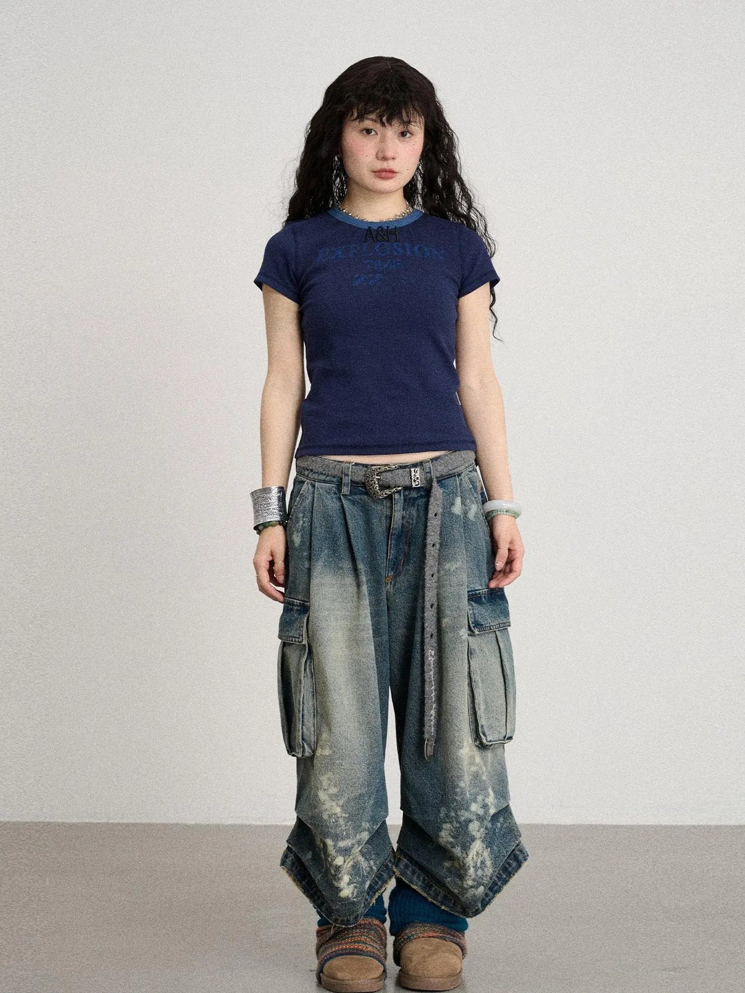 Explosion Color Block Ribbed Lettering Tee