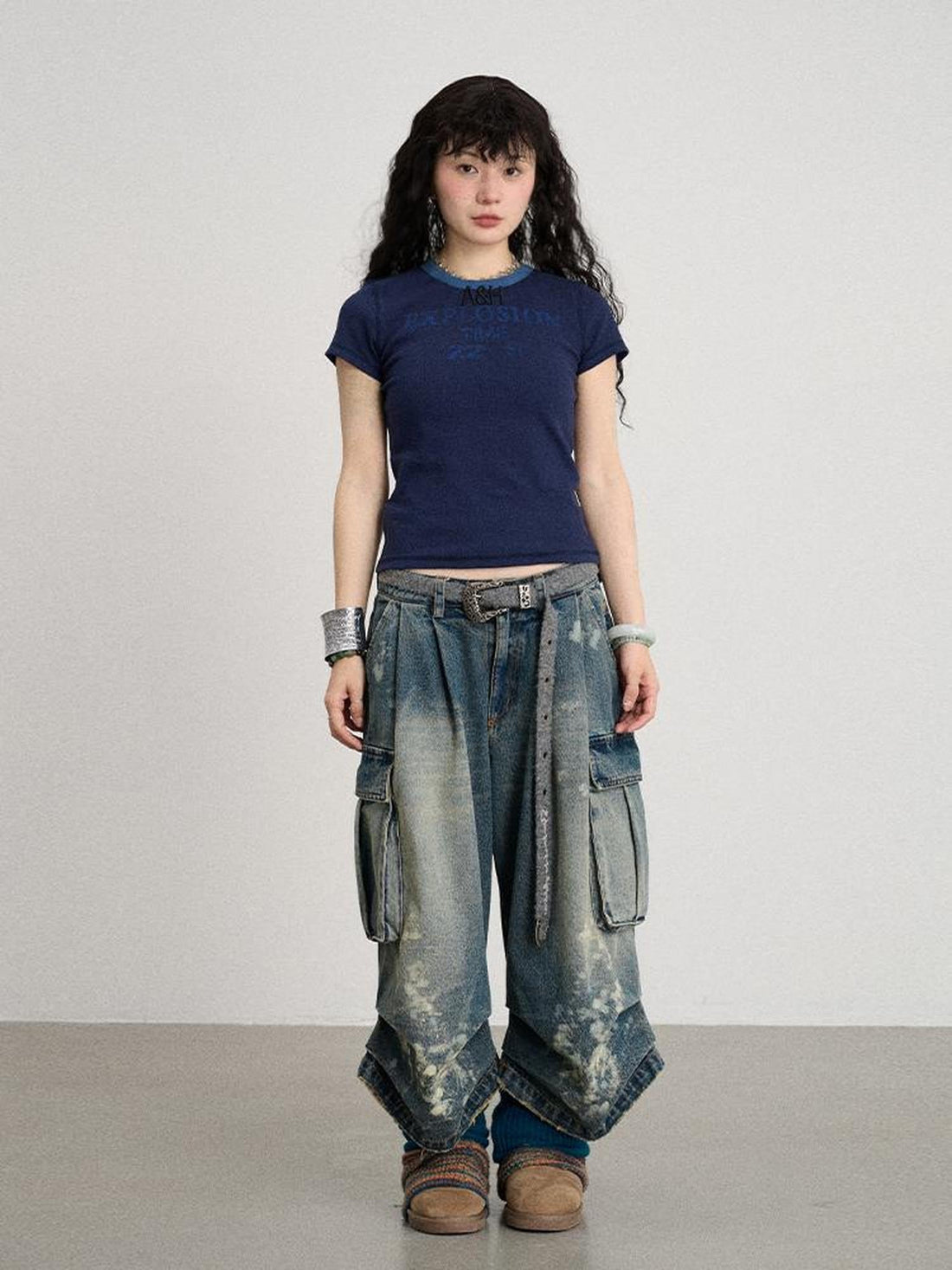 Achihara Explosion Color Block Ribbed Lettering Tee