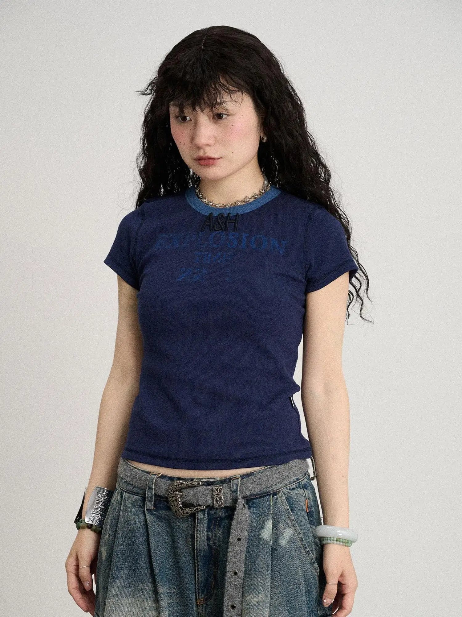 Explosion Color Block Ribbed Lettering Tee