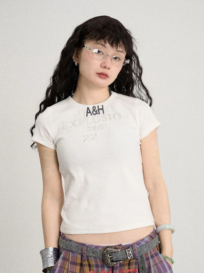 Explosion Color Block Ribbed Lettering Tee