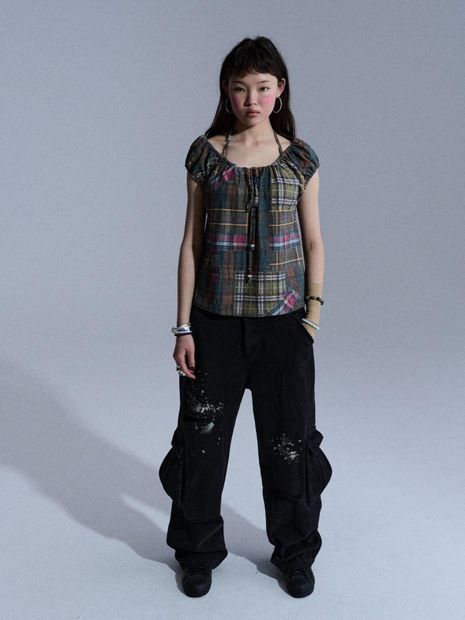 Achihara Faded Distressed Ripped Washed Utility Cargo Women&