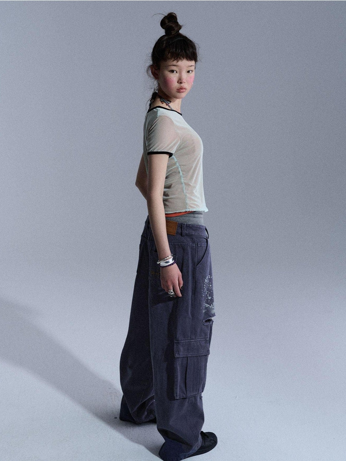 Achihara Faded Distressed Ripped Washed Utility Cargo Women&