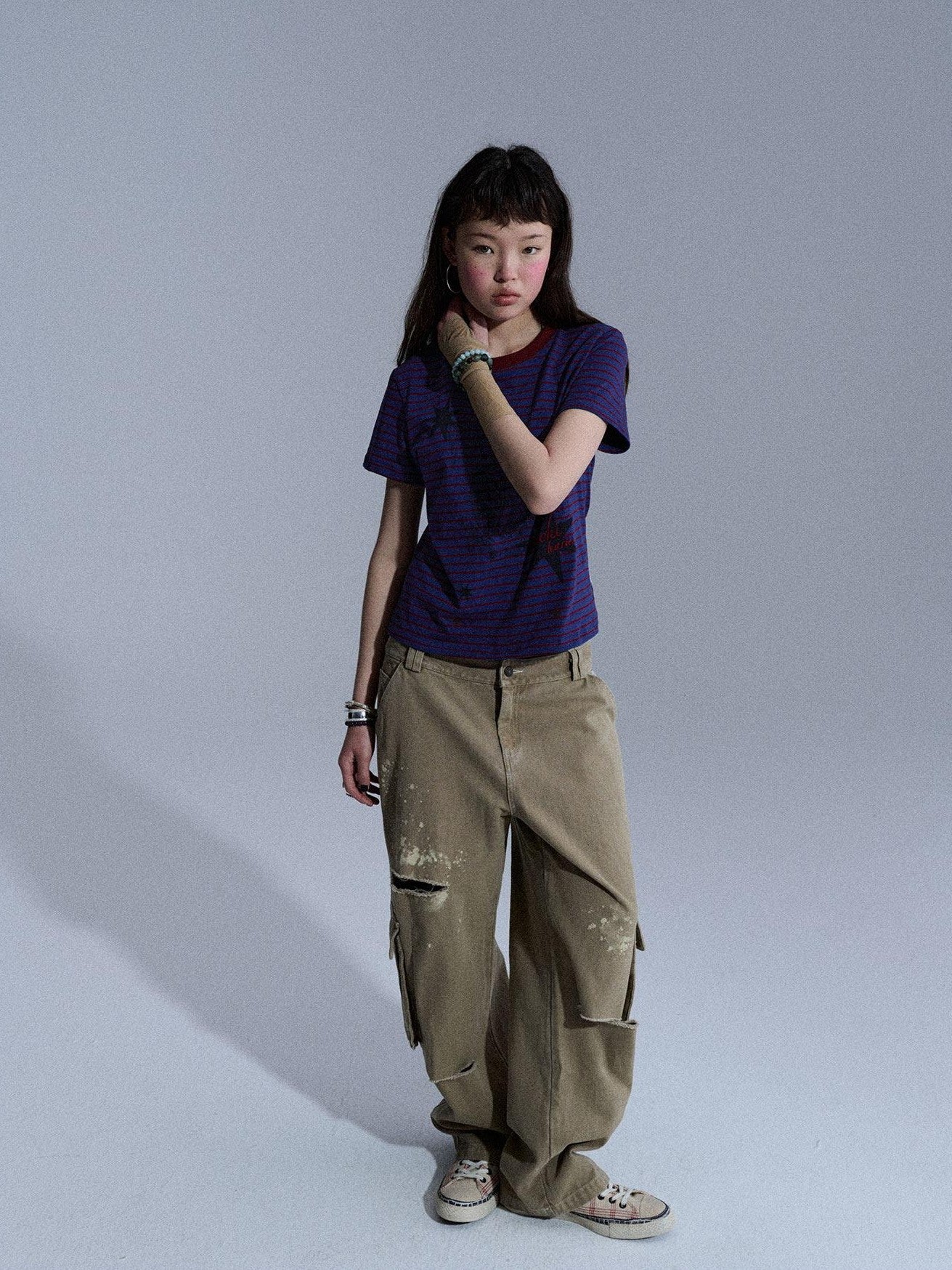 Achihara Faded Distressed Ripped Washed Utility Cargo Women&