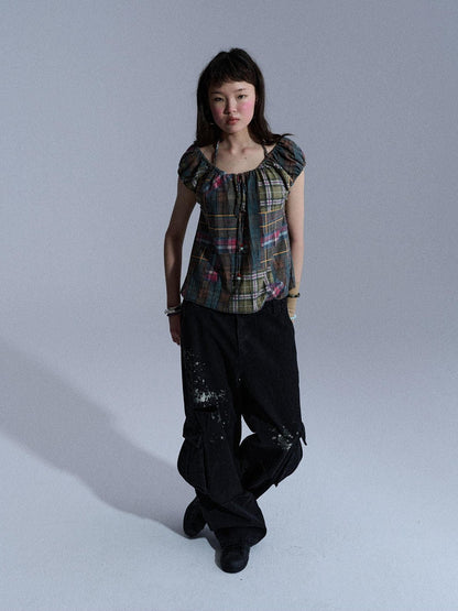 Achihara Faded Distressed Ripped Washed Utility Cargo Women&
