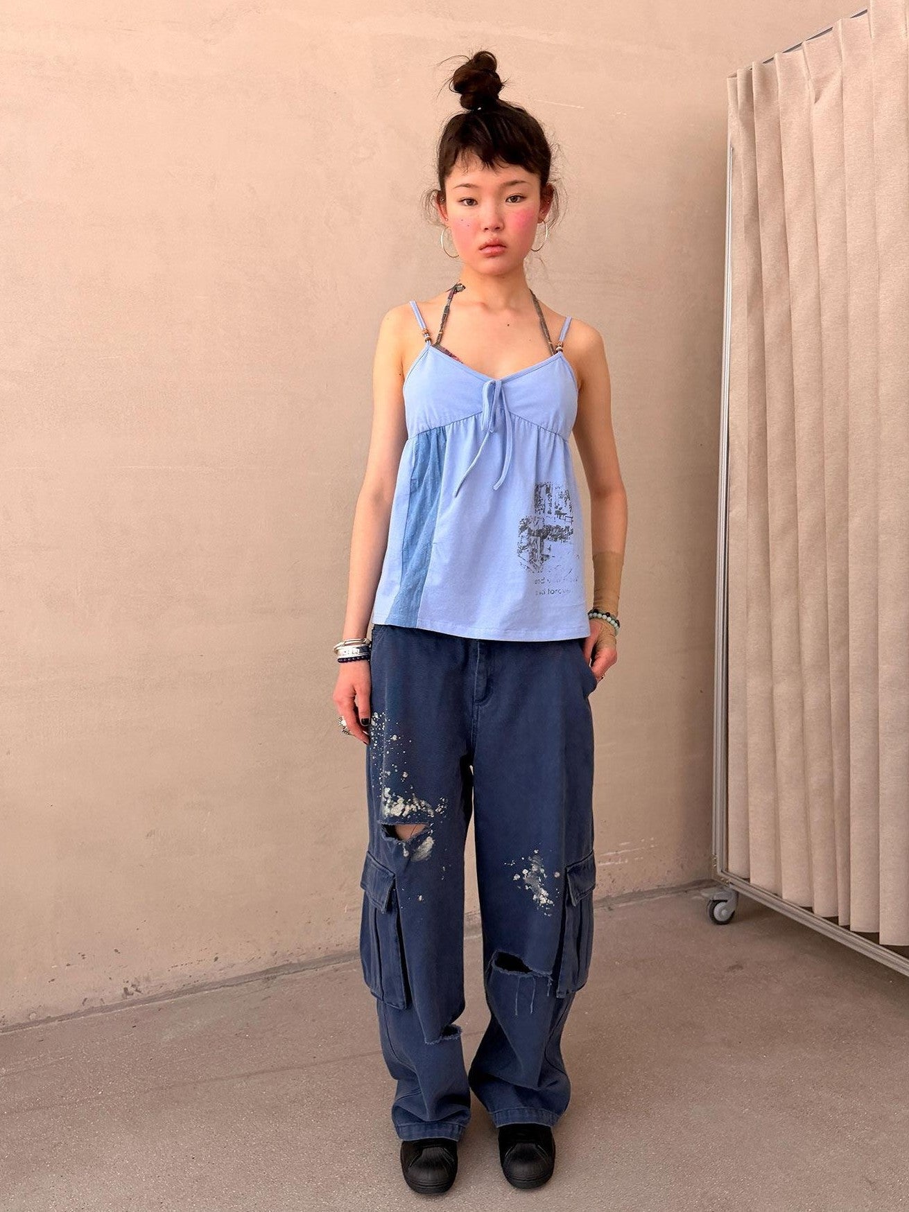 Achihara Faded Distressed Ripped Washed Utility Cargo Women&