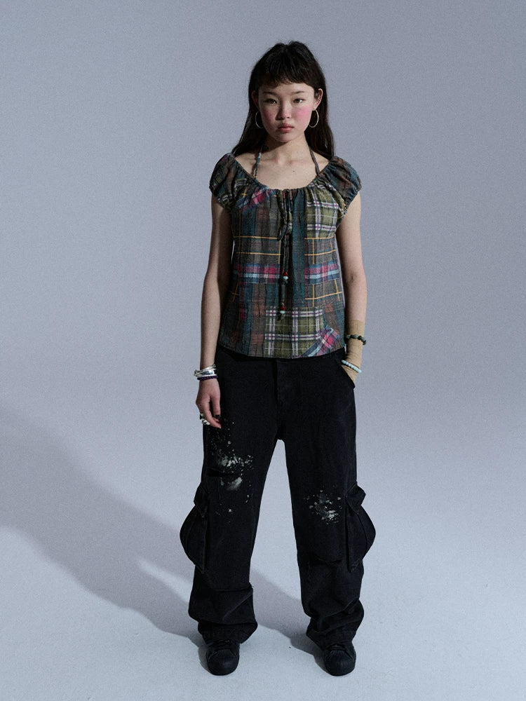 Achihara Faded Distressed Ripped Washed Utility Cargo Women&