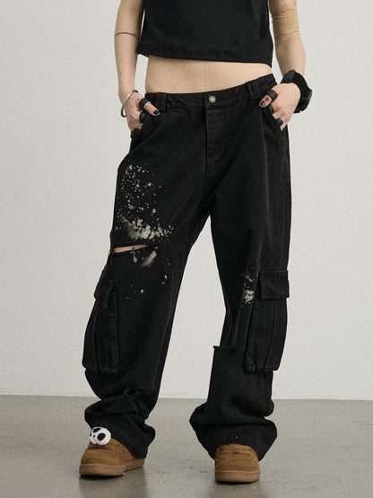 Achihara Faded Ink Canvas Cargo Pants