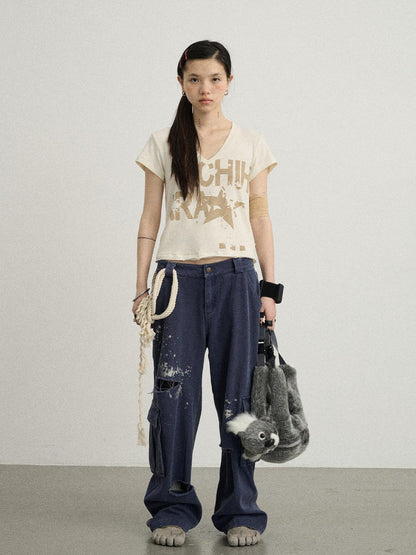 Achihara Faded Ink Canvas Cargo Pants