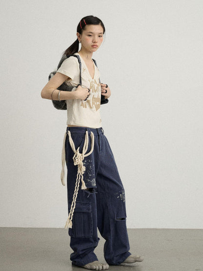 Achihara Faded Ink Canvas Cargo Pants