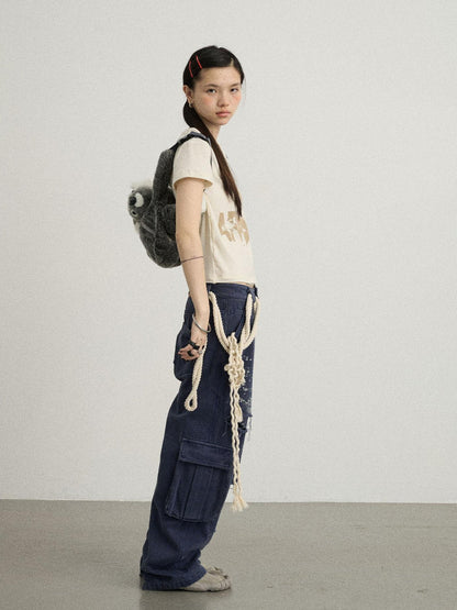 Achihara Faded Ink Canvas Cargo Pants