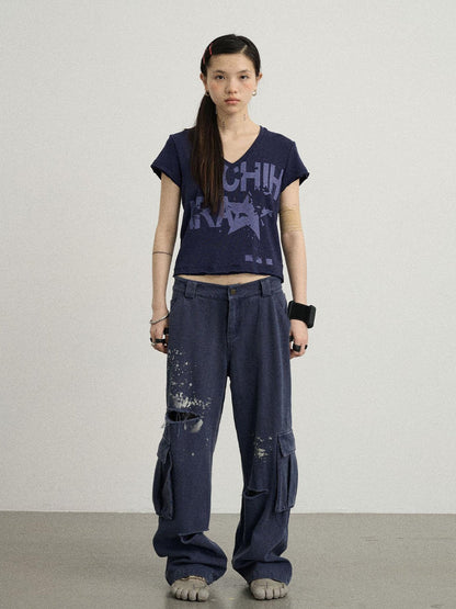 Achihara Faded Ink Canvas Cargo Pants
