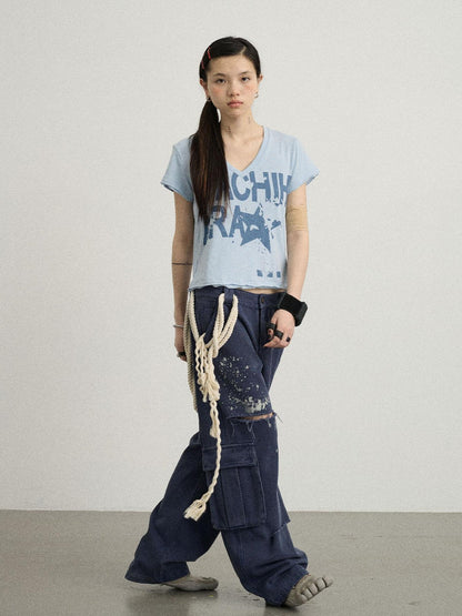 Achihara Faded Ink Canvas Cargo Pants
