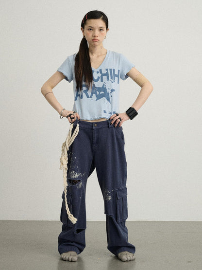 Achihara Faded Ink Canvas Cargo Pants