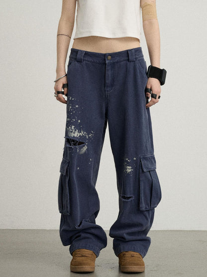 Achihara Faded Ink Canvas Cargo Pants