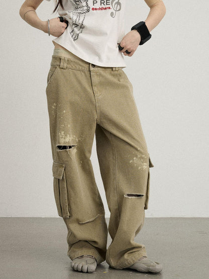 Achihara Faded Ink Canvas Cargo Pants