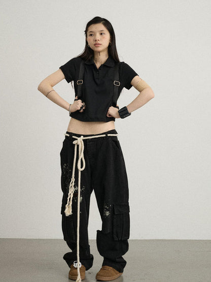 Achihara Faded Ink Canvas Cargo Pants