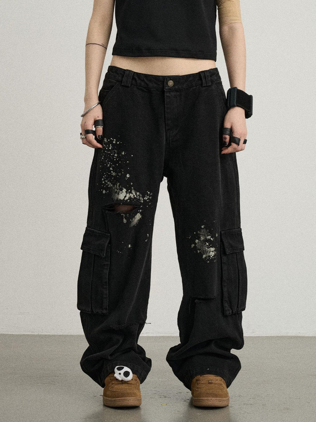 Achihara Faded Ink Canvas Cargo Pants