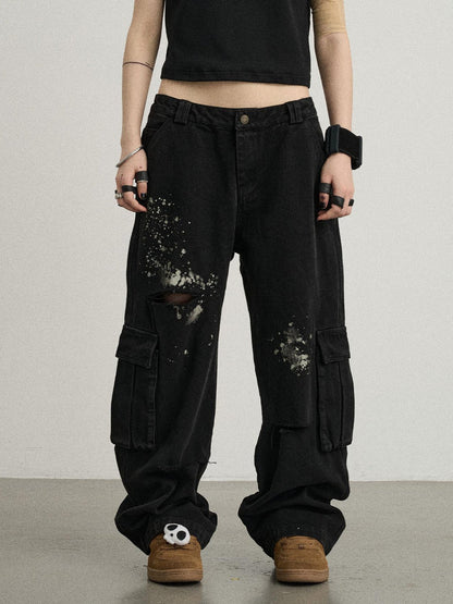 Achihara Faded Ink Canvas Cargo Pants