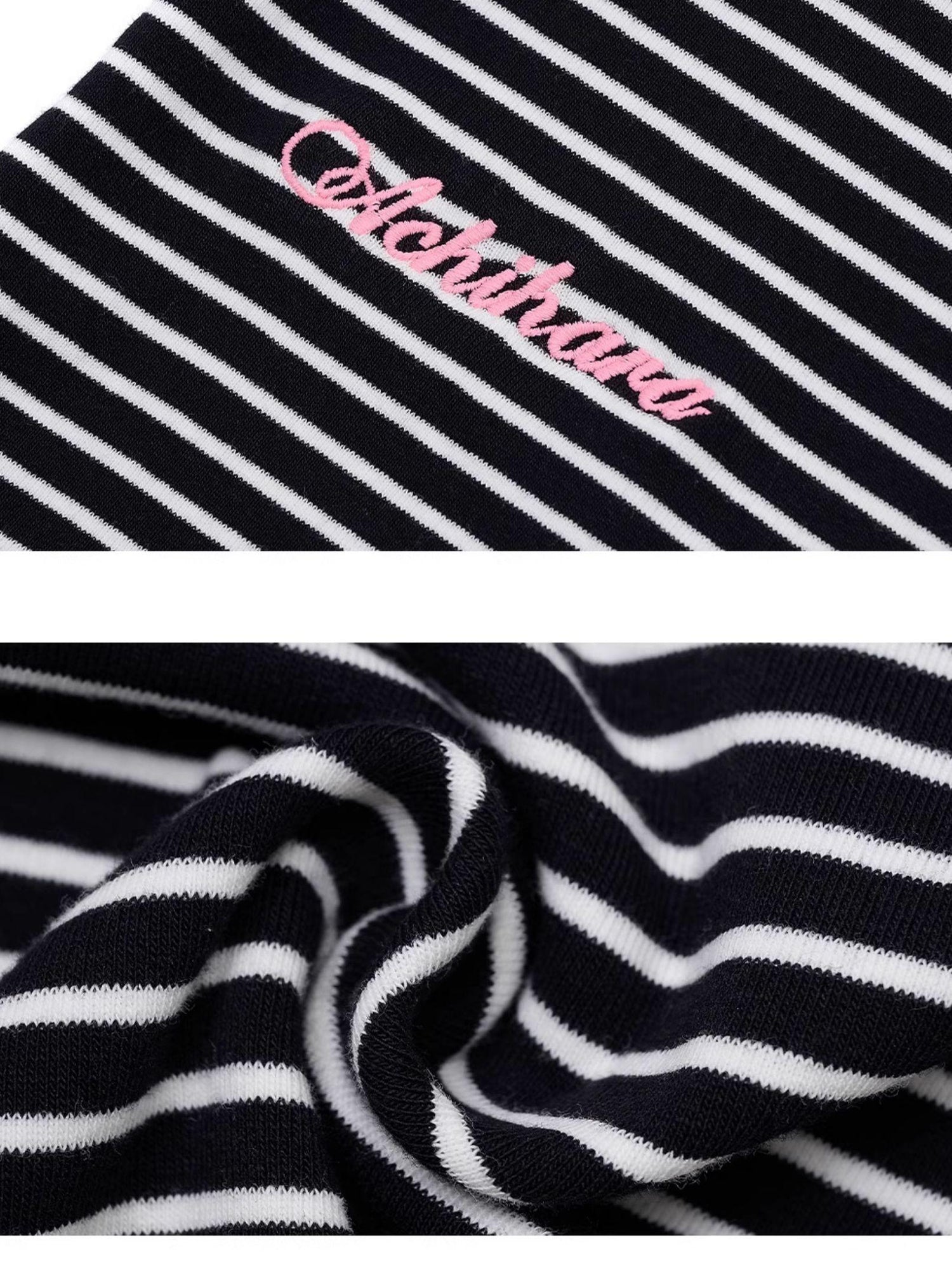 Achihara Fault Stripe Dot Print Tee Retro Vintage Style Cotton Blend