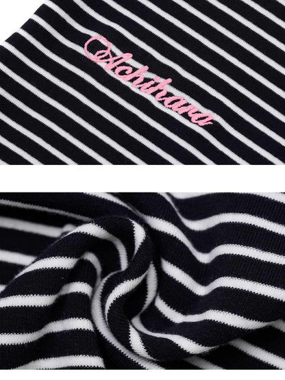 Achihara Fault Stripe Dot Print Tee Retro Vintage Style Cotton Blend